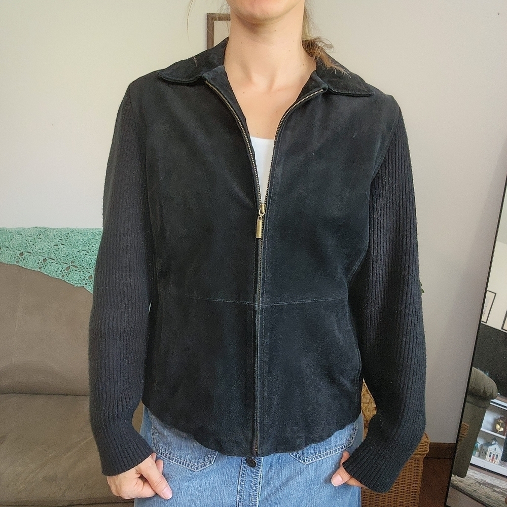 Fabio Vintage Leather Jacket With Knit Sleeves Size Large